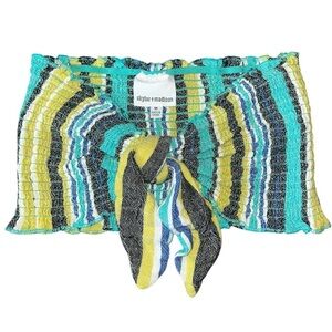 Skylar + Madison Multicolor Striped Top Medium Stripes Smocked Tube Crop Blue